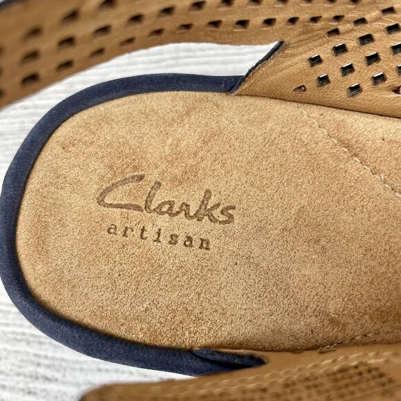 Clarks Artisan Women Blue Wedge Sandals Perforated Leather Size 9.5 M - Picture 4 of 9